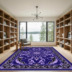 Deep Blue Lilac Floral Medallion Frame Rug