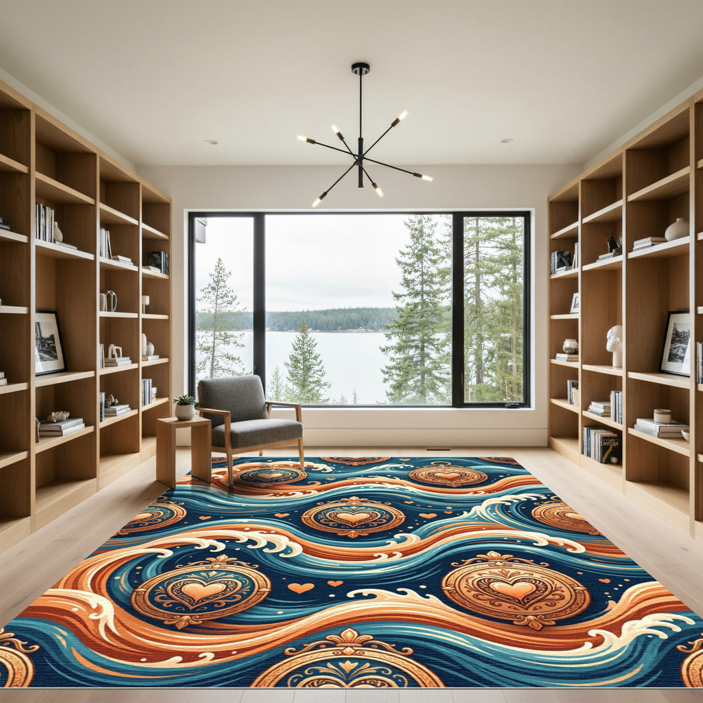 Golden Heart Medallion Waves Rug