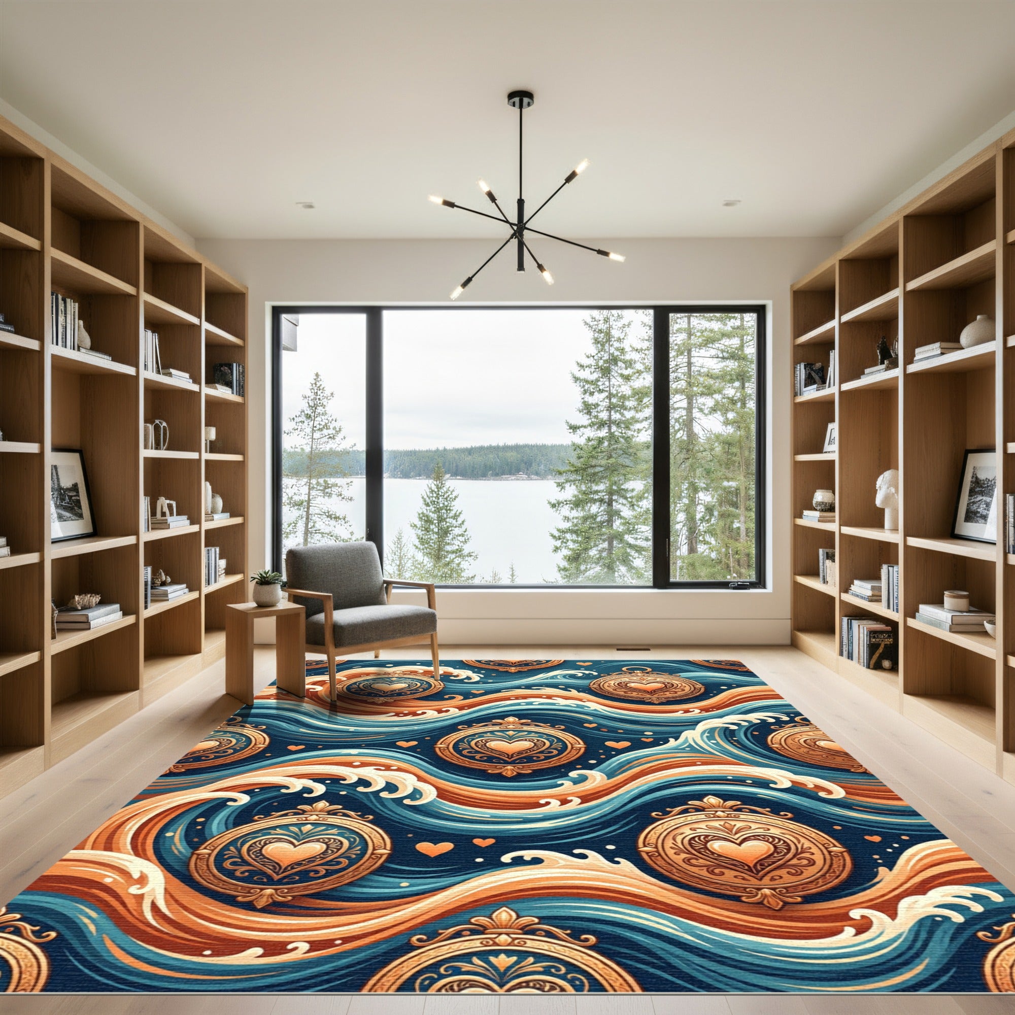 Golden Heart Medallion Waves Rug