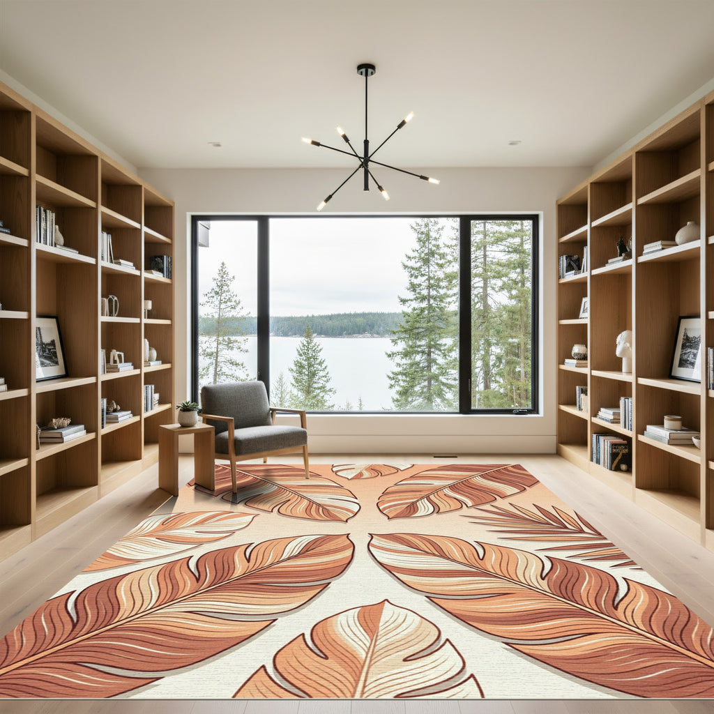 Earthy Tone Layered Feather Cascade Rug