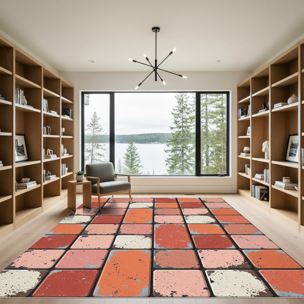 Terracotta Rusted Tile Grid Accent Rug