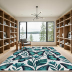 Teal Butterfly and Botanical Garden Rug