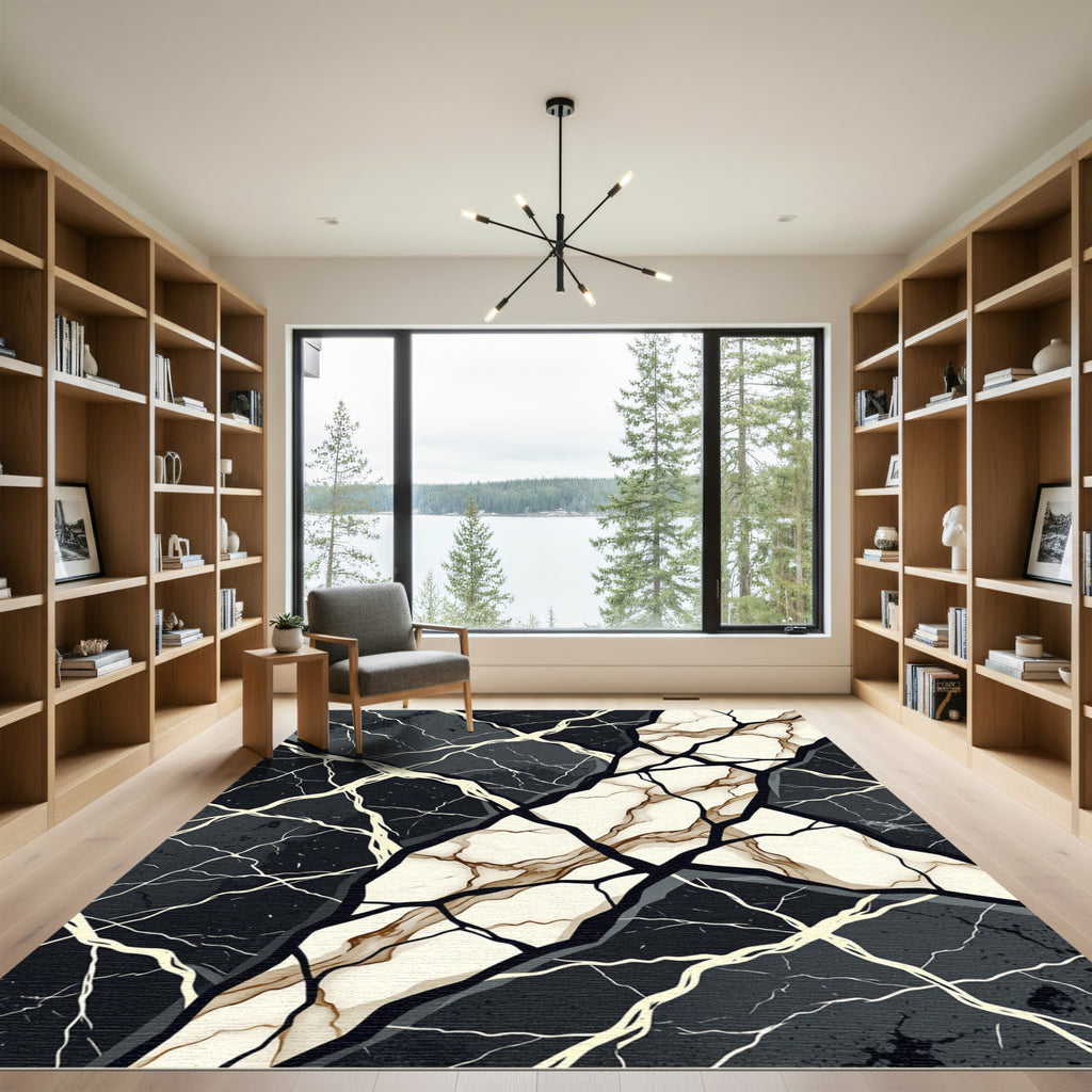Modern Black and White Geode Abstract Rug