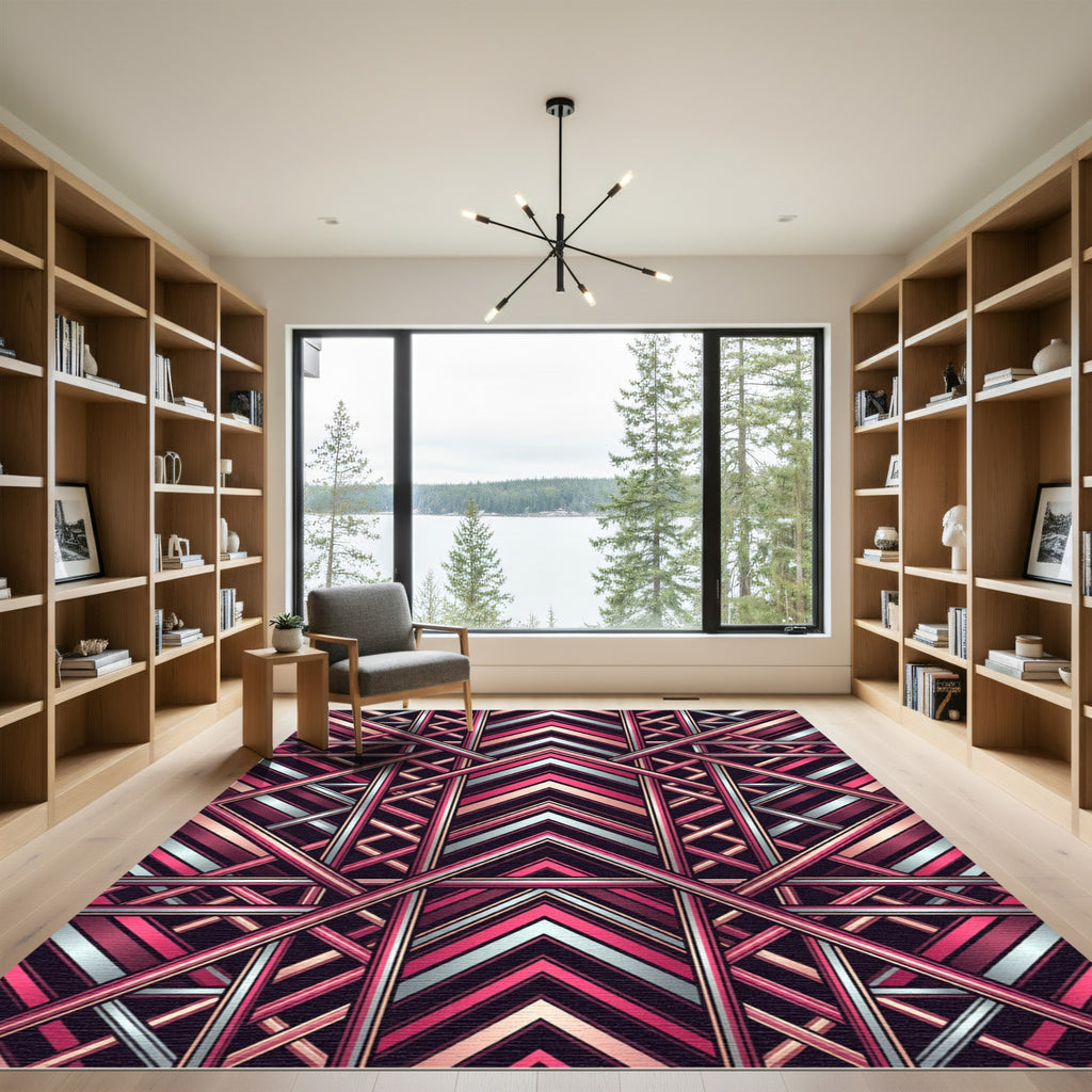 Art Deco Pink and Silver Chevron Rug