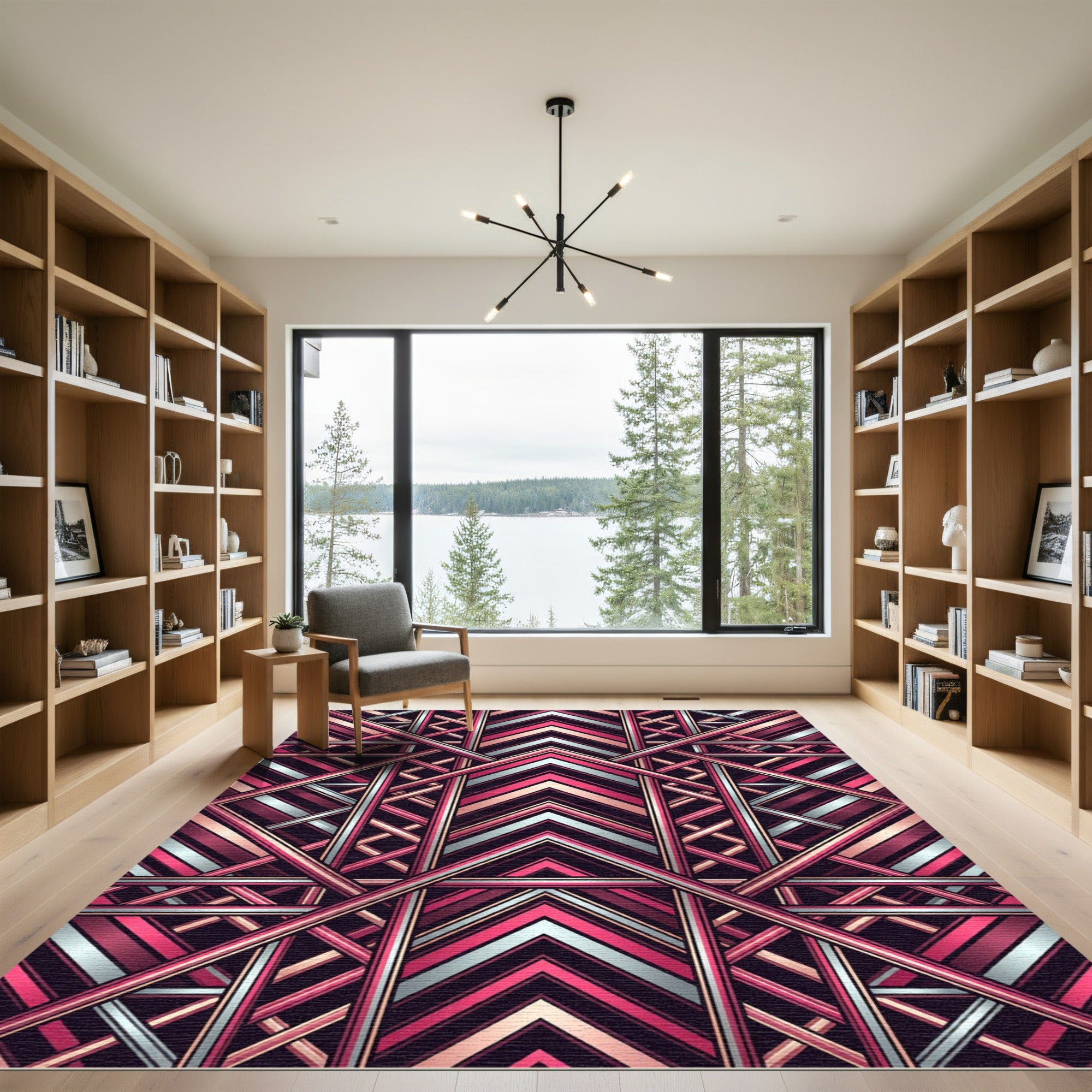 Art Deco Pink and Silver Chevron Rug