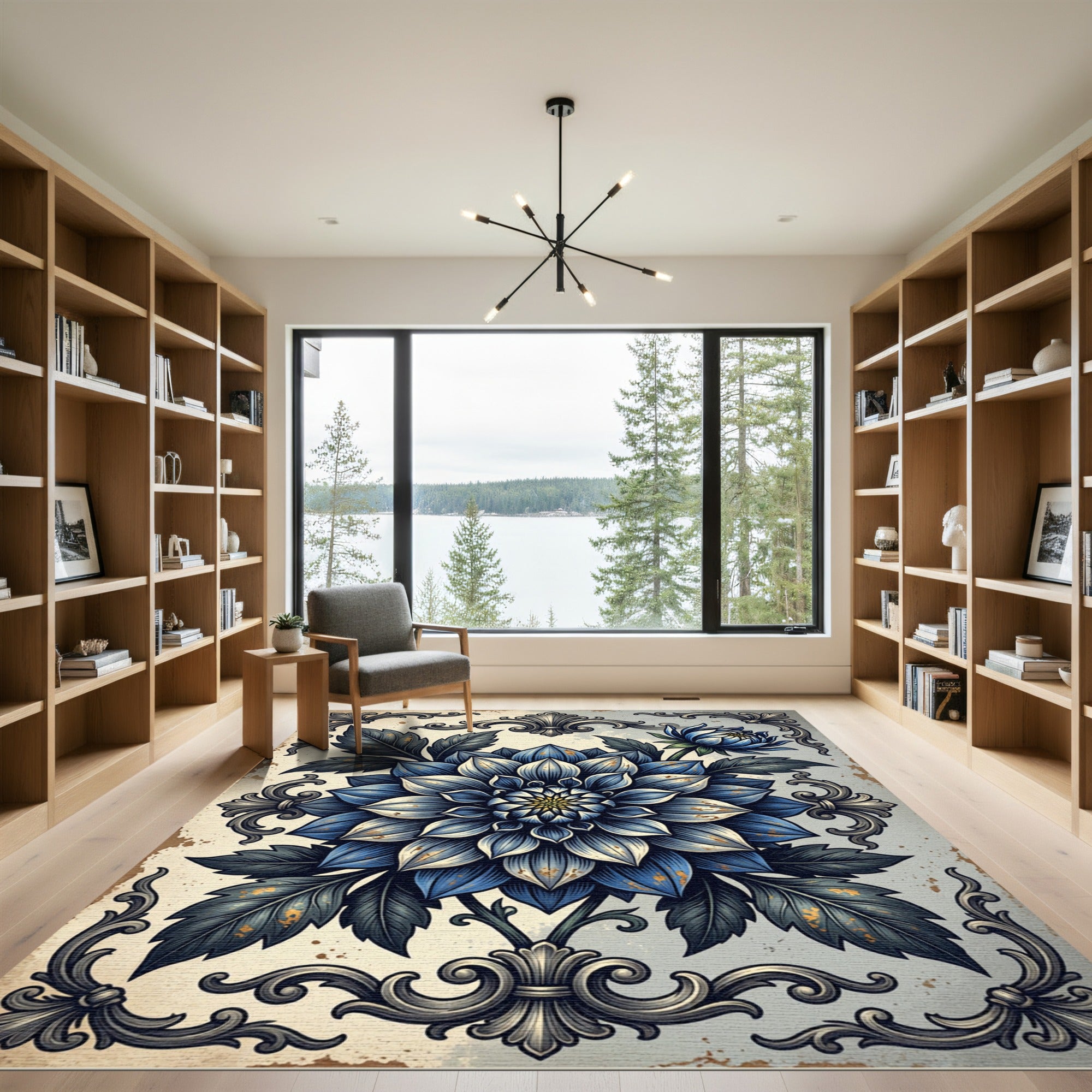 Antique Blue Dahlia Baroque Flourish Rug