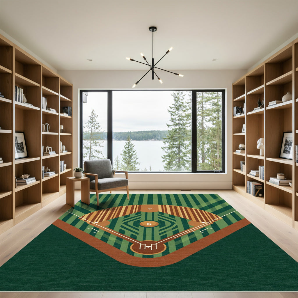 Geometric Green Baseball Field Art Rug