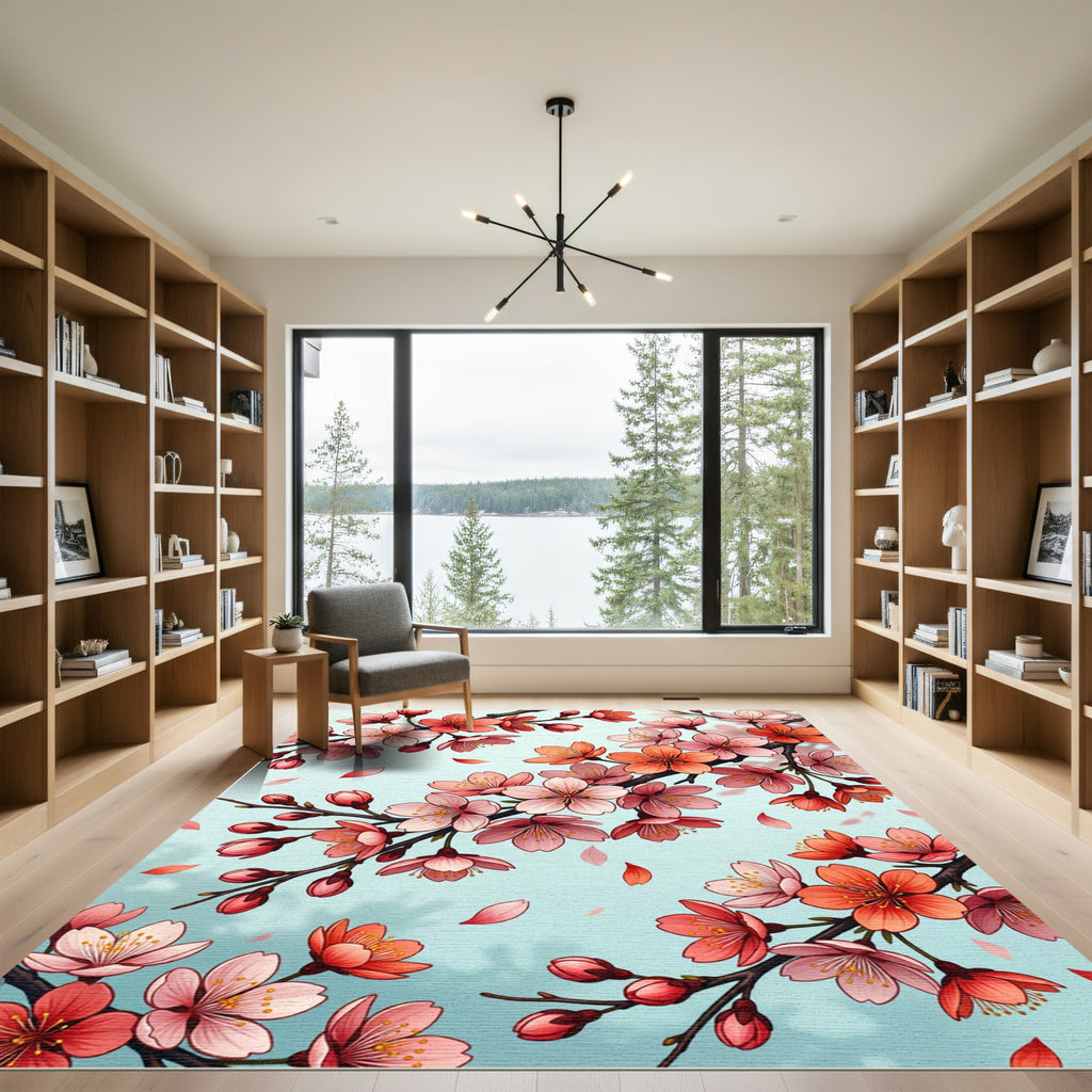Blushing Cherry Blossom Floral Branch Rug