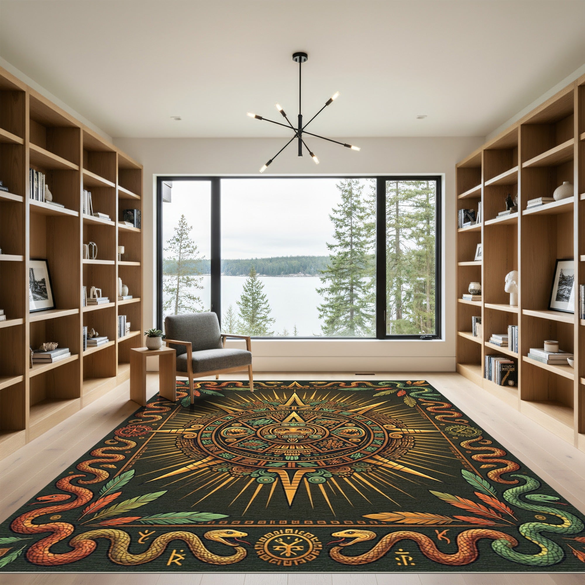 Aztec Sun Serpent Earthy Gold Wall Tapestry Rug