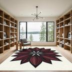Dark Maroon Symmetrical Petal Mandala Rug