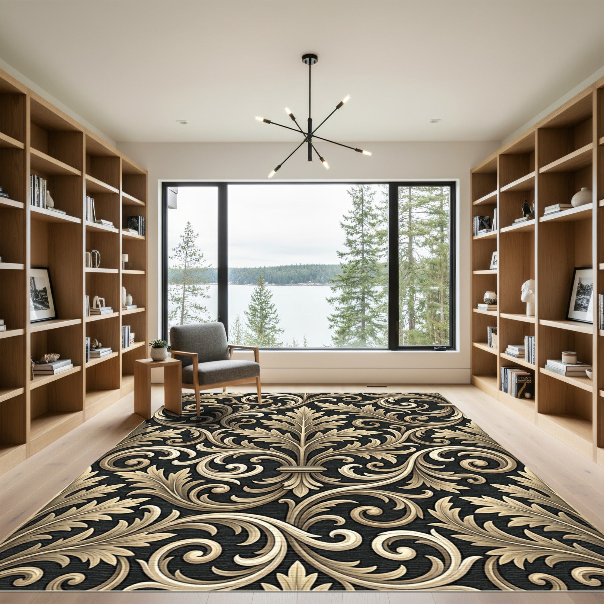 Gold Acanthus Swirl Damask Rug