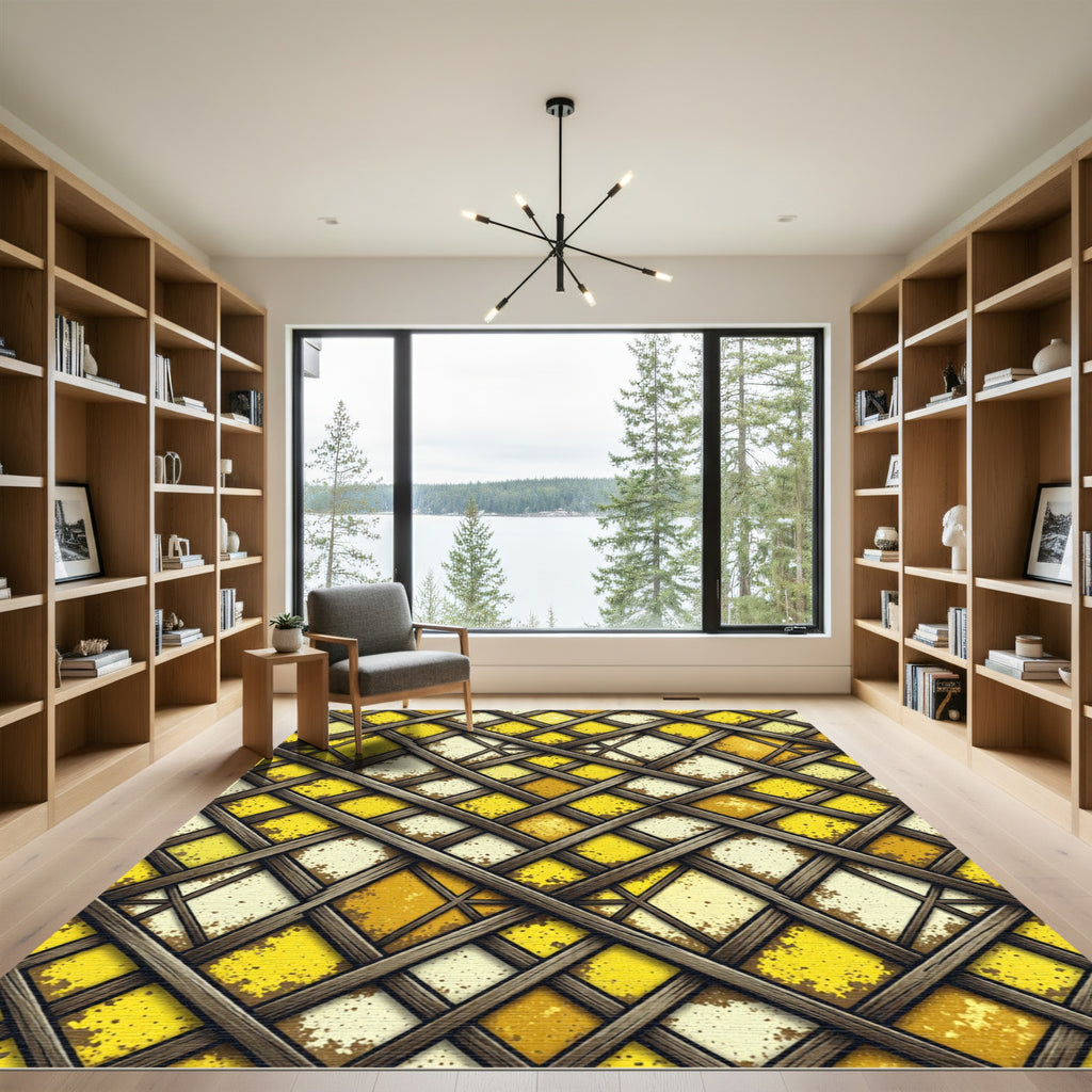 Golden Lattice Woven Citrine Geometric Rug