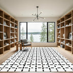 Modern Black White Grid Rug