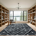 Metallic Charcoal Structured Diamond Geometric Rug