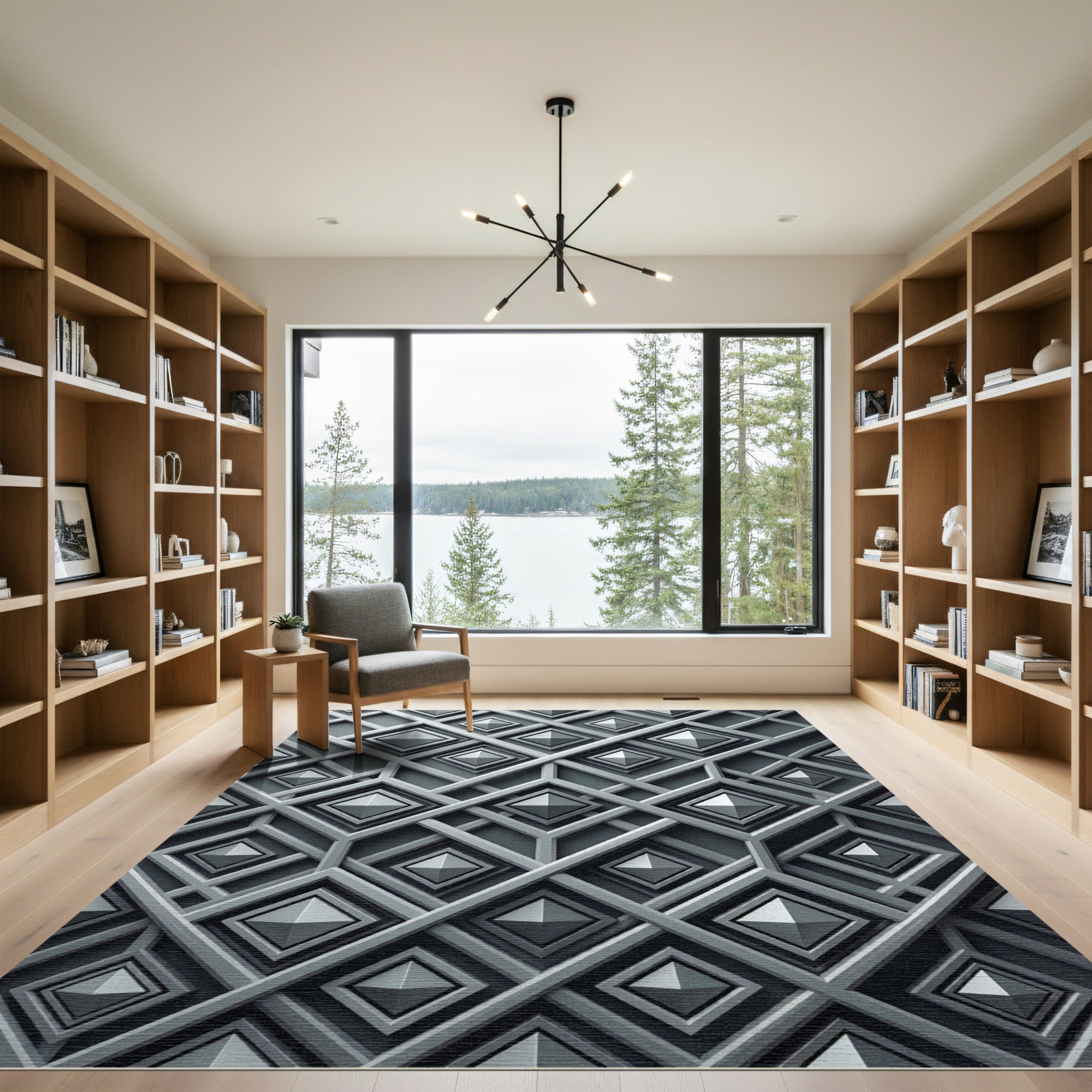 Metallic Charcoal Structured Diamond Geometric Rug