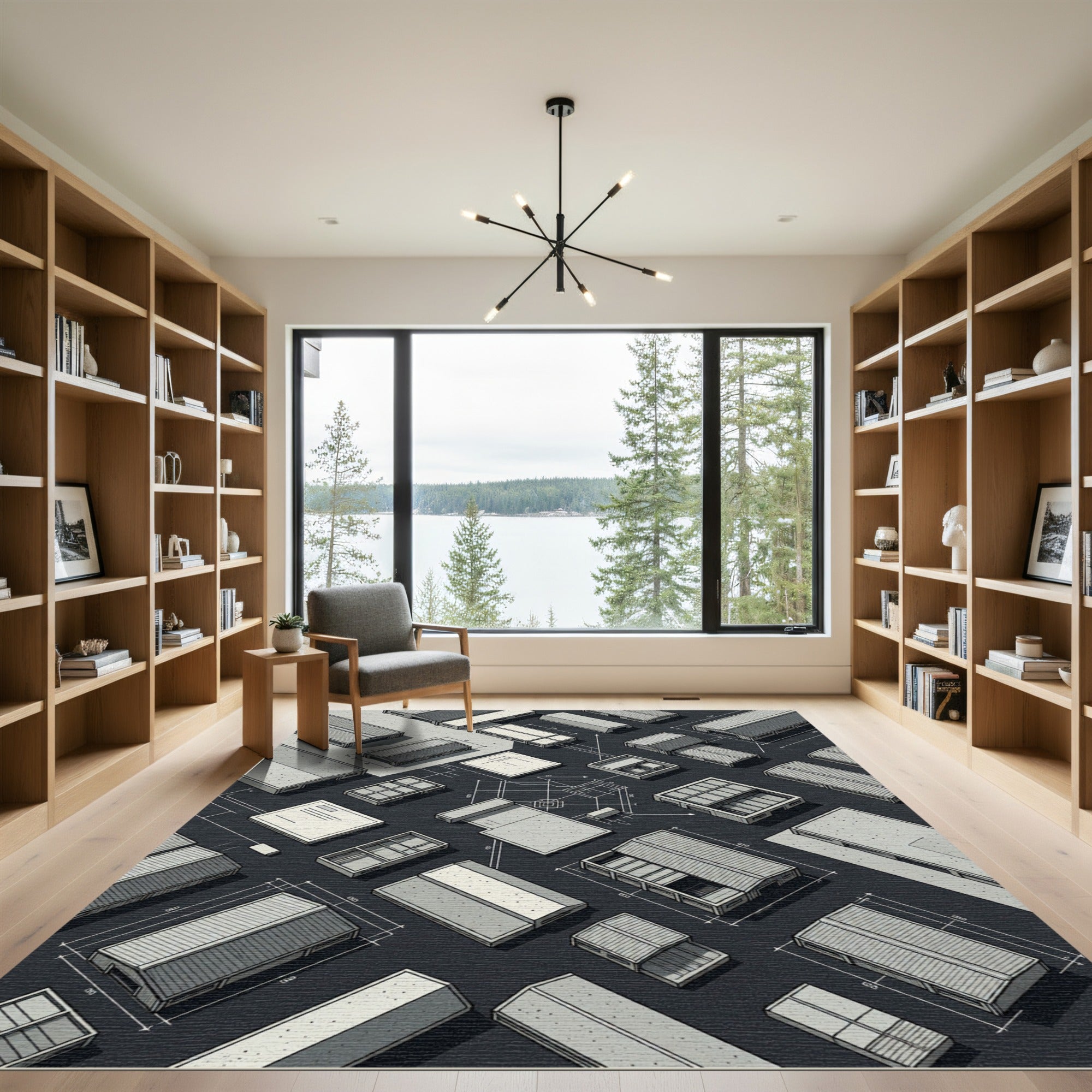 Architectural Blueprint Warehouse Collection Rug