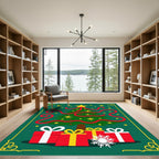 Green Christmas Tree Gifts Yellow Stars Rug