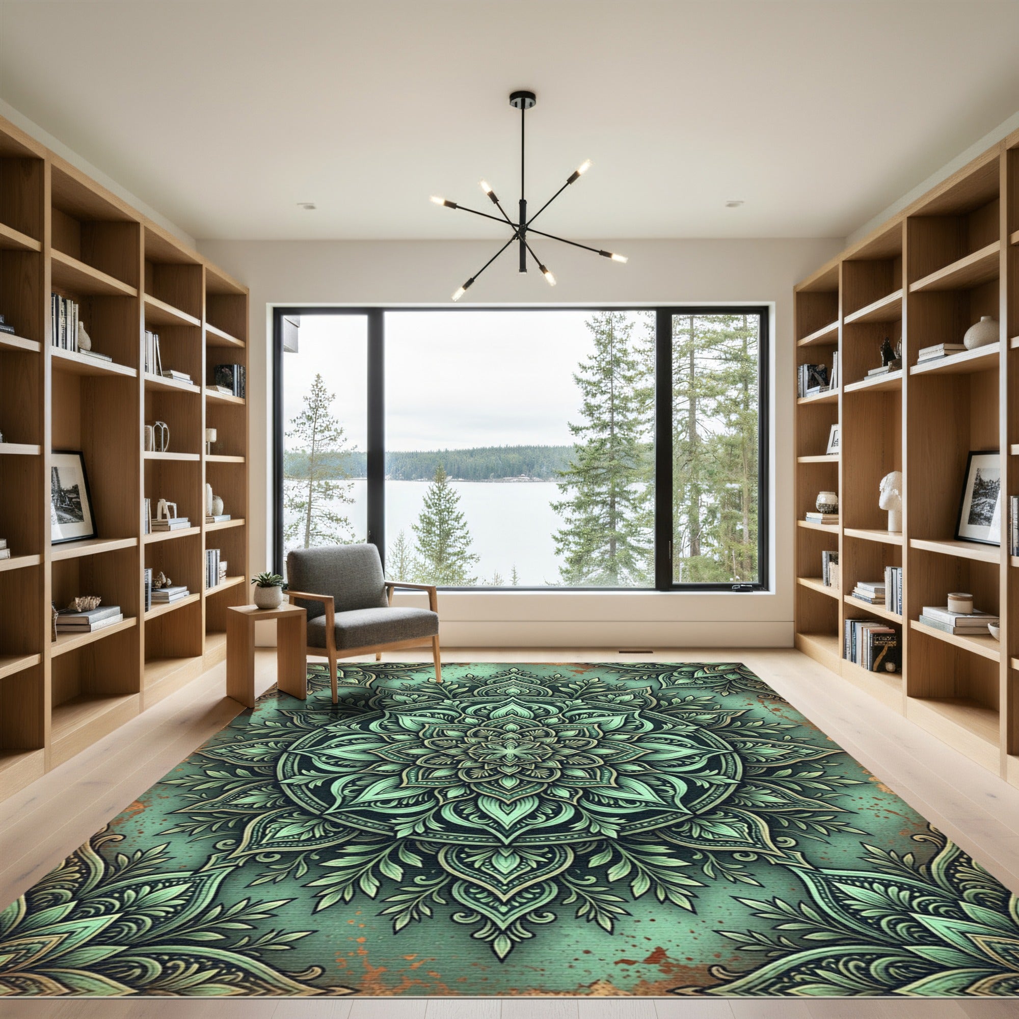 Emerald Foliage Mandala Botanical Art Rug