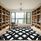 Monochrome Intersecting Abstract Grid Rug