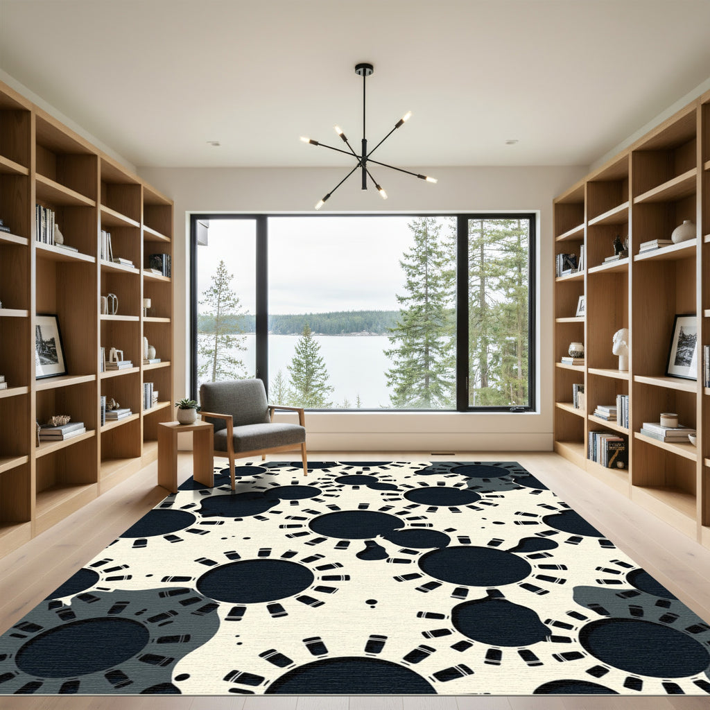 Abstract Midnight Gear Solar System Rug