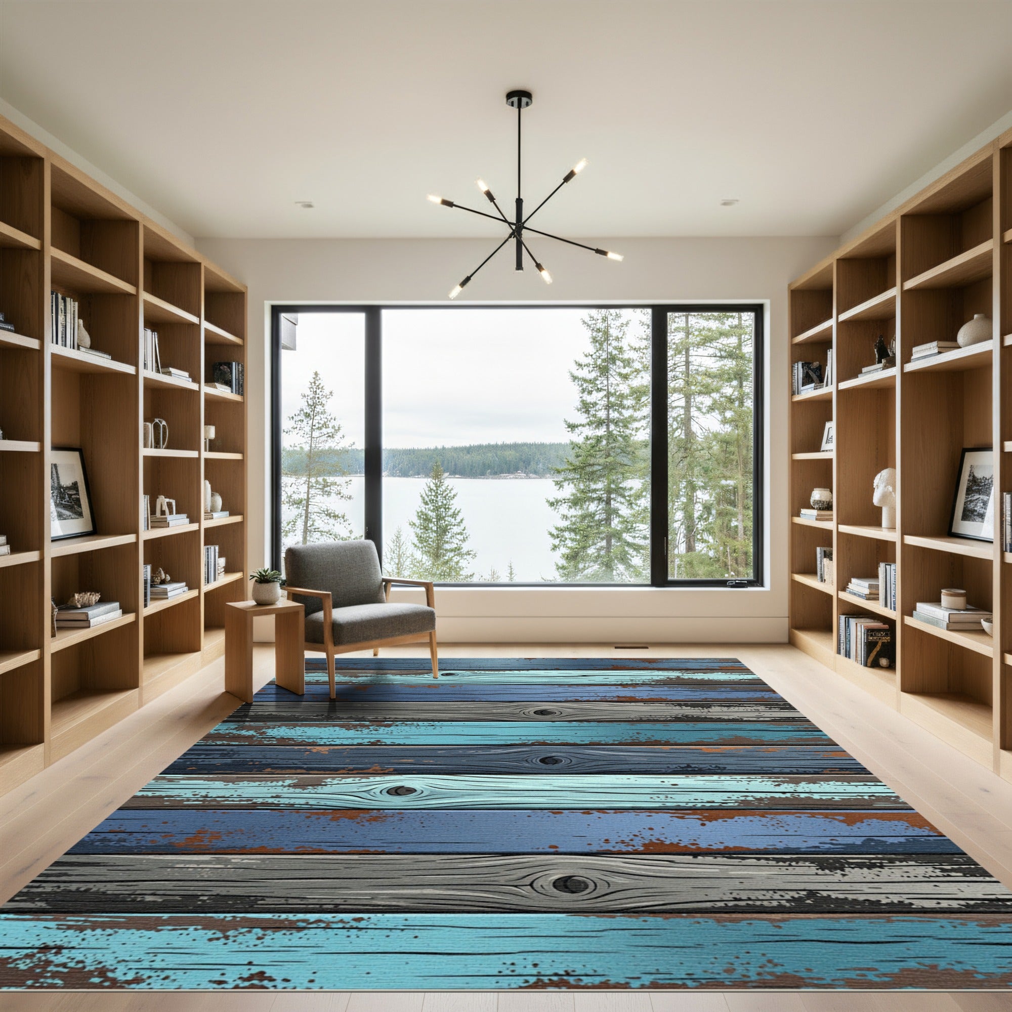 Weathered Blue Gray Distressed Plank Rug