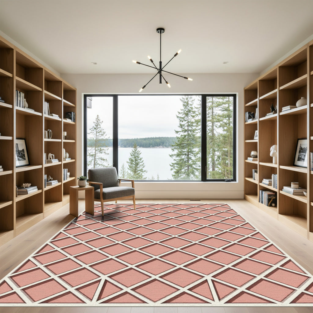 Blush Pink Intersecting Diamond Grid Rug