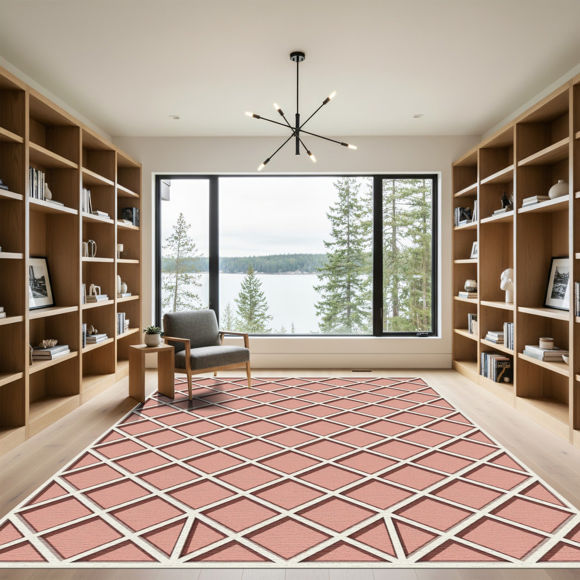 Blush Pink Intersecting Diamond Grid Rug