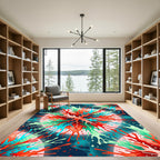 Vibrant Abstract Teal and Orange Splash Rug