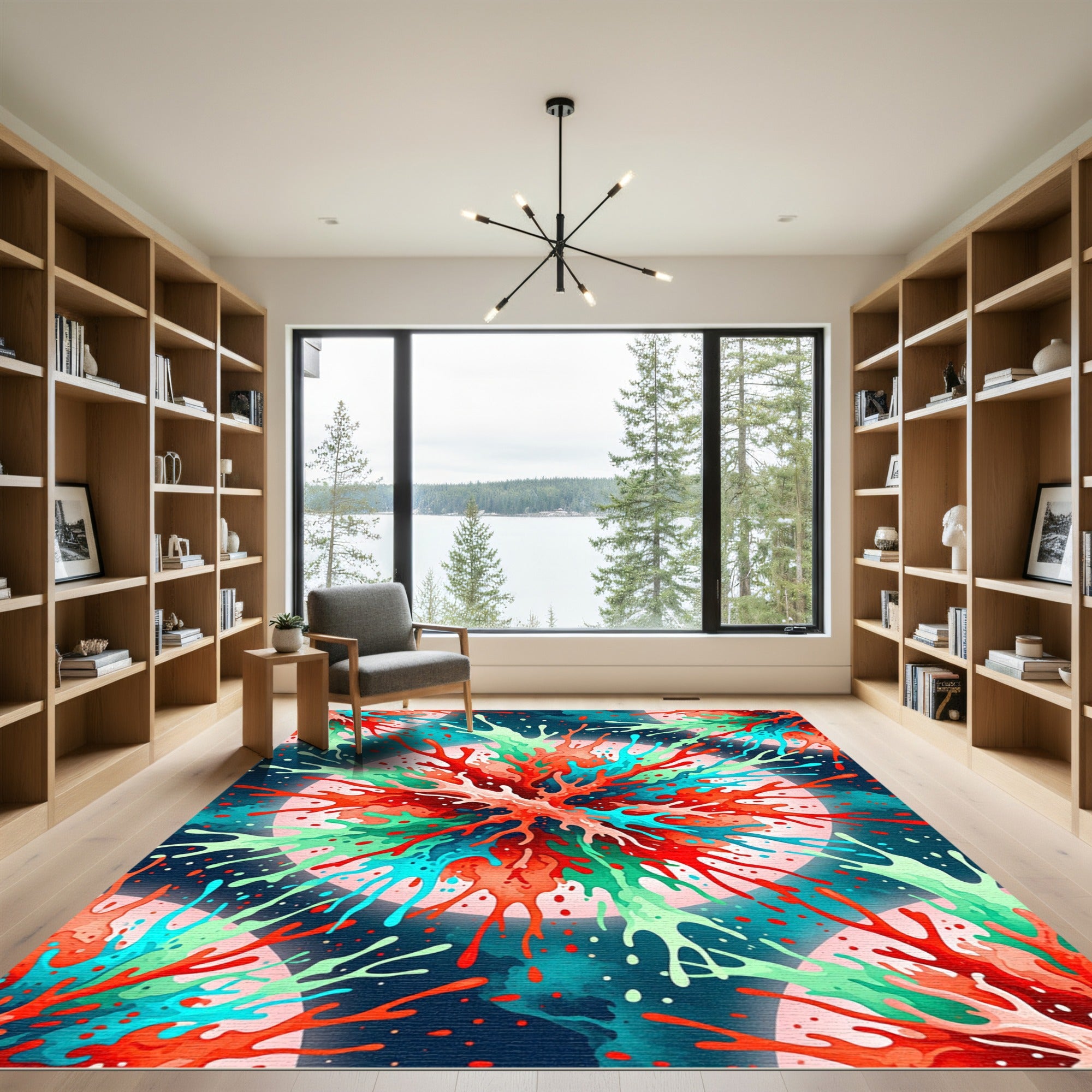 Vibrant Abstract Teal and Orange Splash Rug