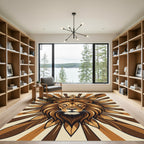 Regal Golden Lion Crown Statement Art Rug