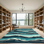 Deep Blue Teal Ocean Waves Rug