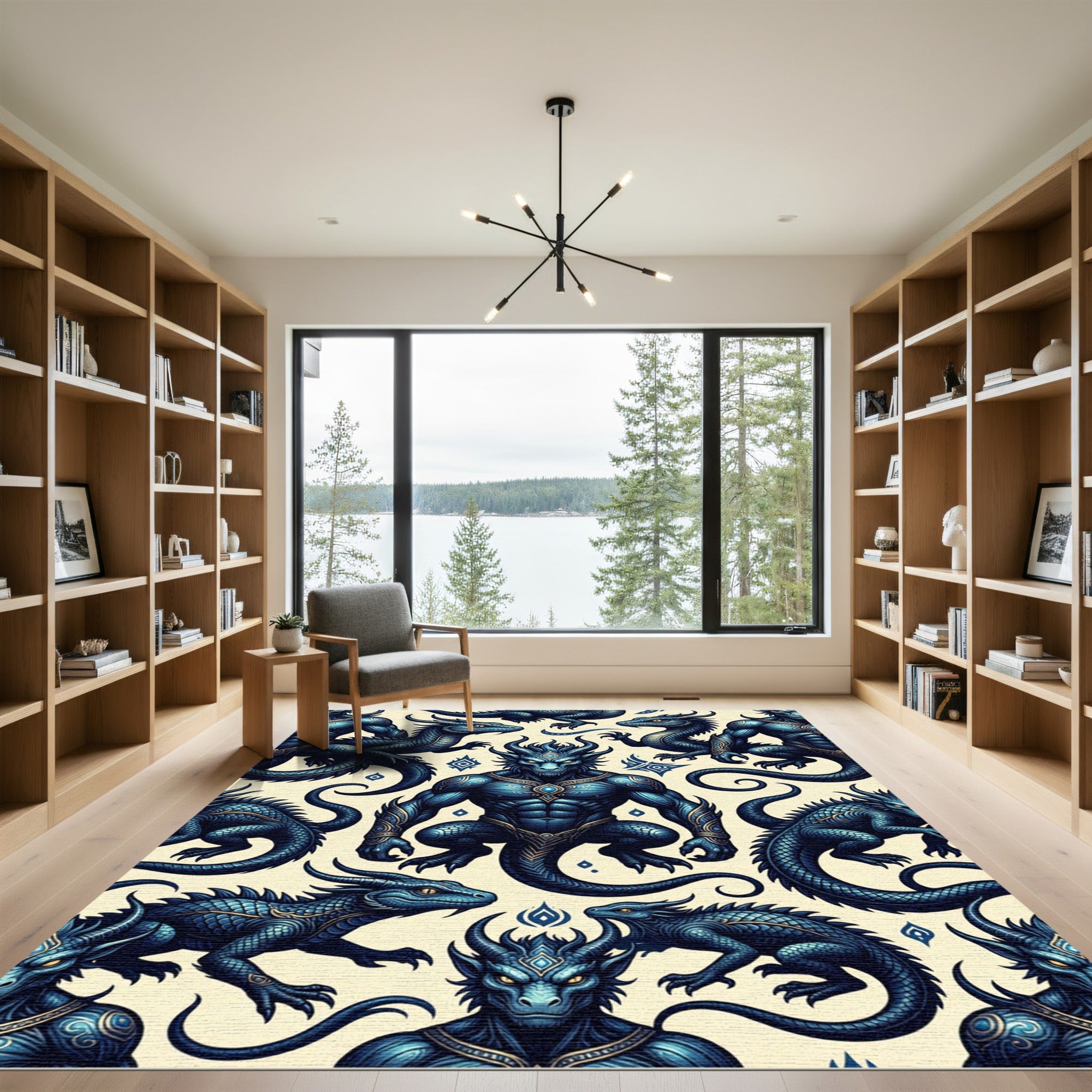 Blue Dragon Mythical Creature Celestial Tapestry Rug