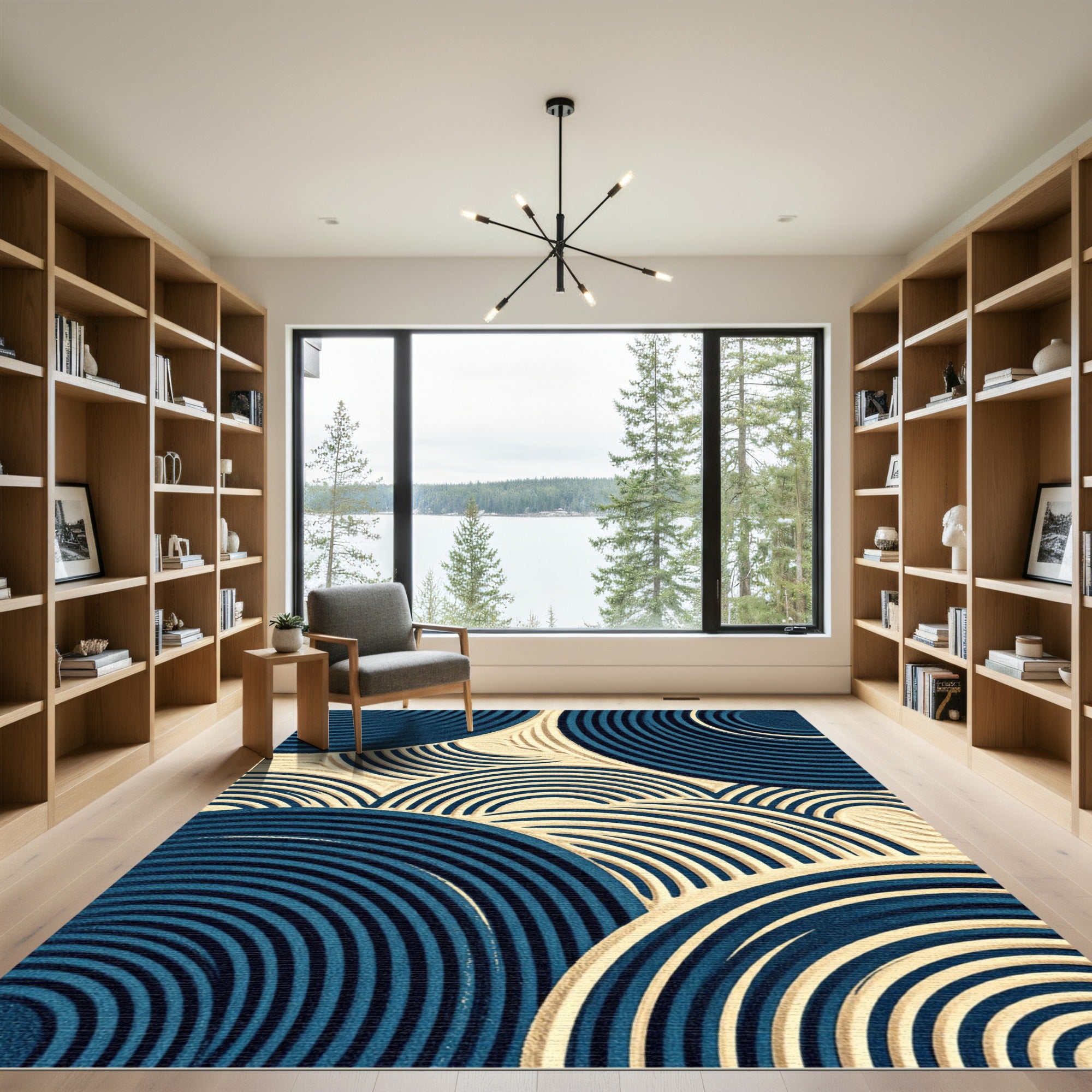 Modern Navy Concentric Ripple Zen Rug