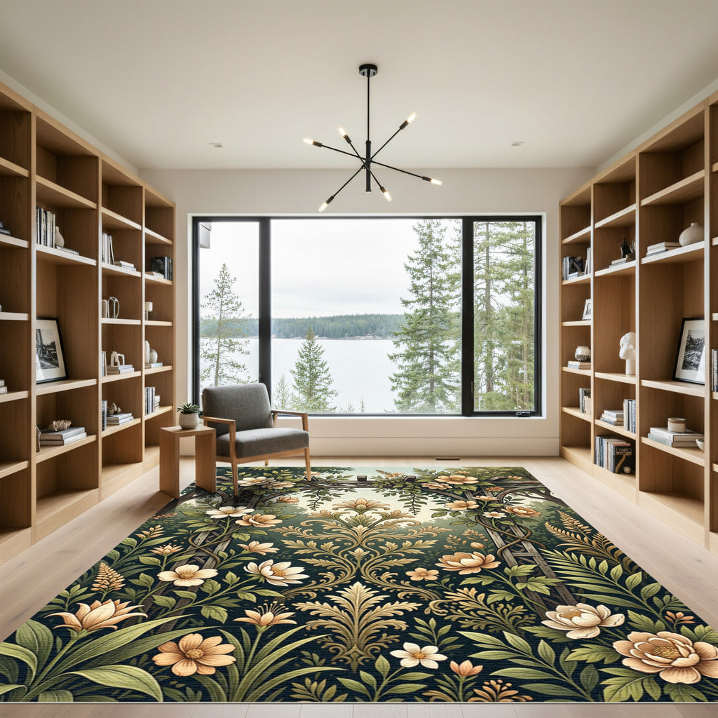 Elegant Golden Floral Arch Gate Art Rug