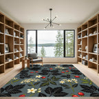 Dark Gray Botanical Berry Floral Rug