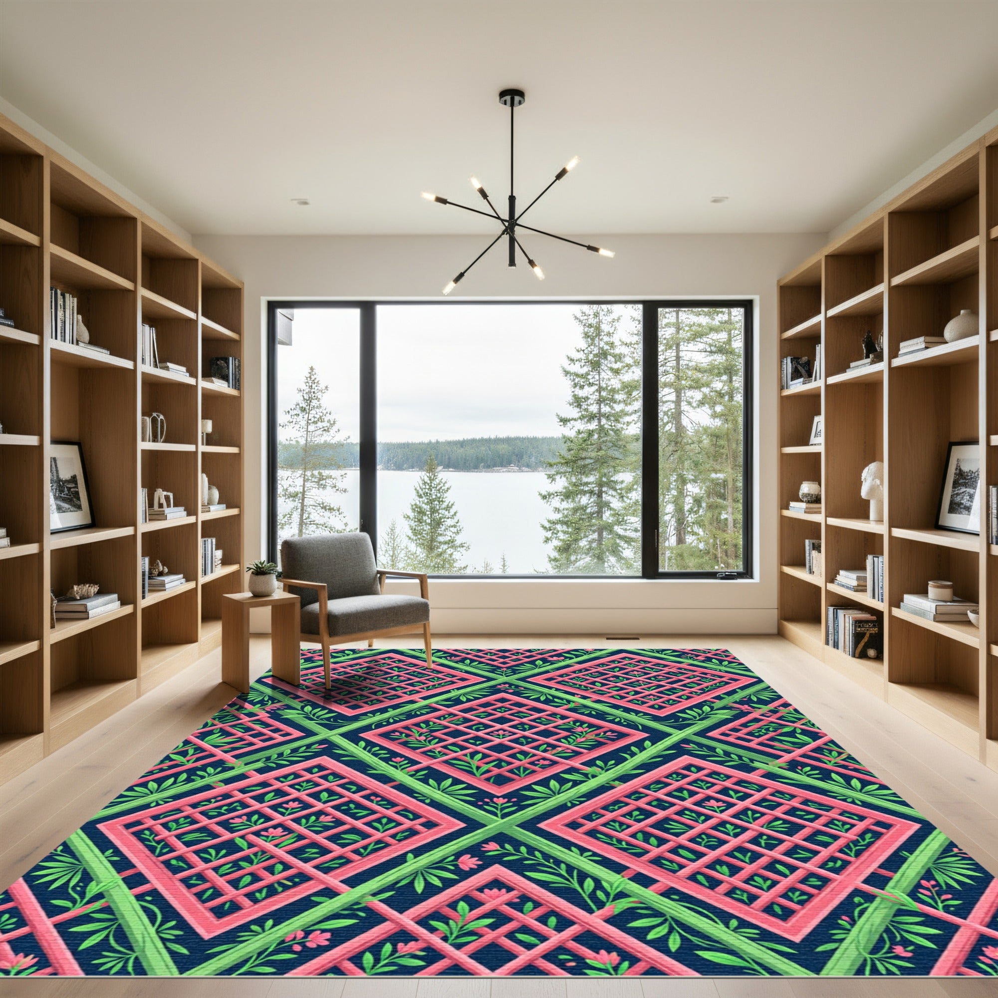 Pink Lattice Garden Trellis Diamond Rug