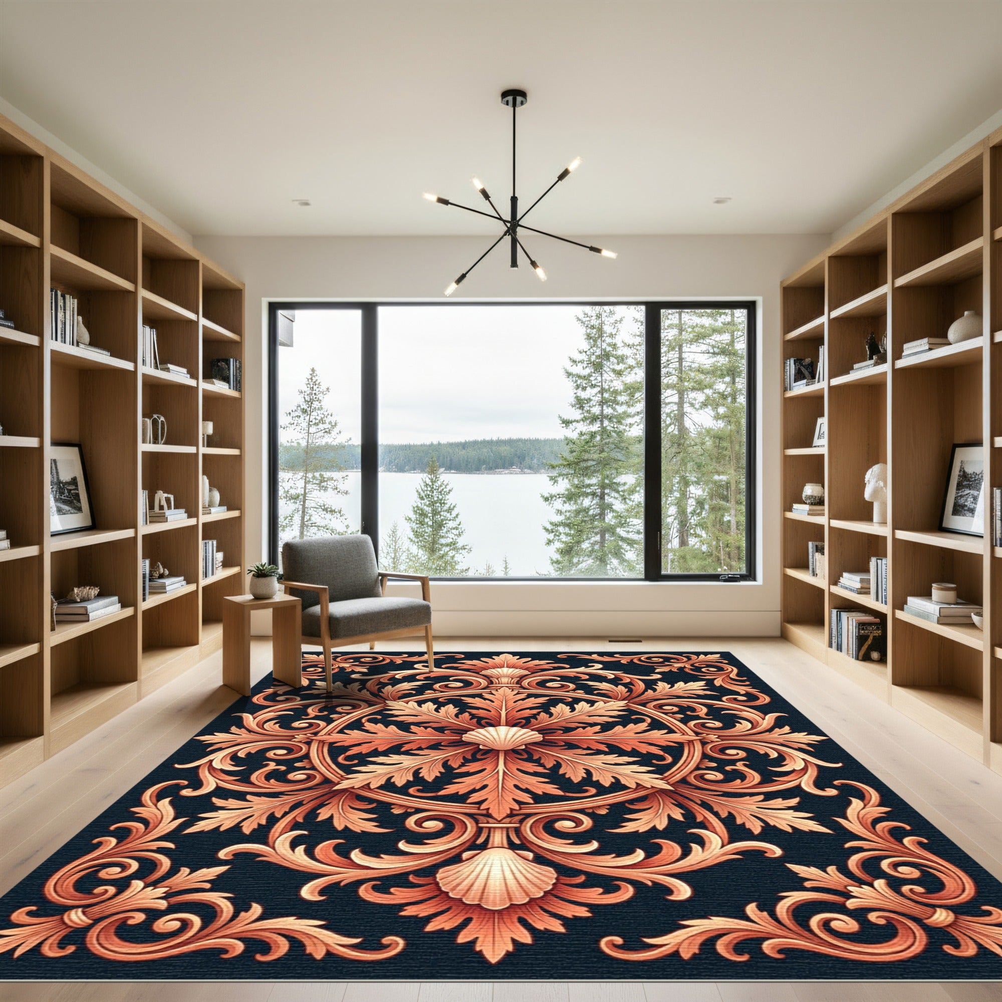 Ornate Copper Shell Acanthus Swirl Rug