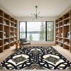 Elegant Black Gold Ornate Arched Trellis Rug