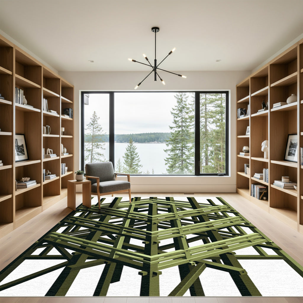Green Geometric Rebar Abstraction Rug