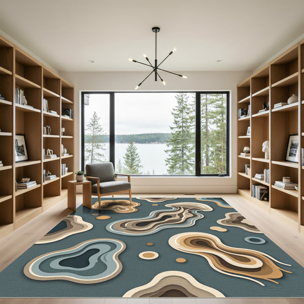 Abstract Jellyfish Layered Earthy Tone Rug