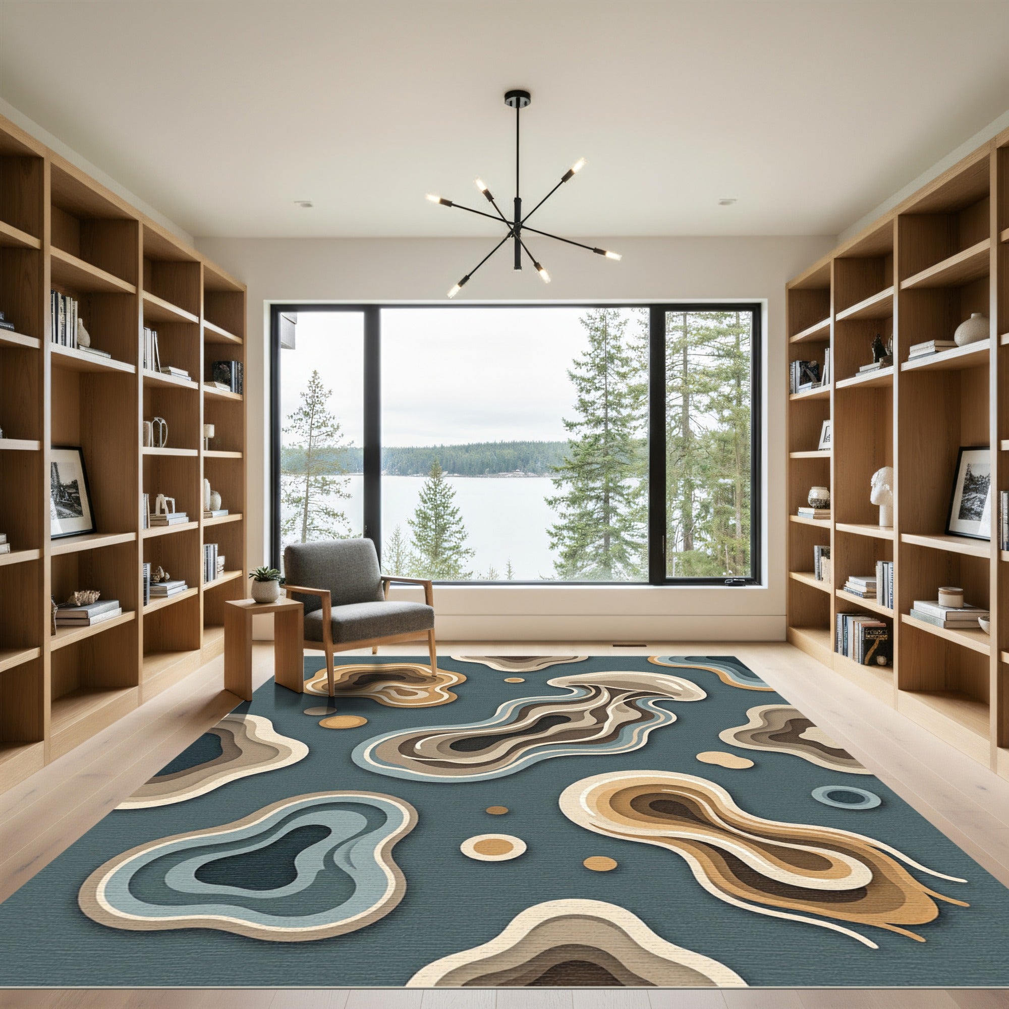 Abstract Jellyfish Layered Earthy Tone Rug