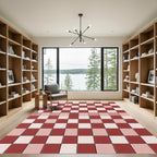 Red White Checkerboard Grid Rug