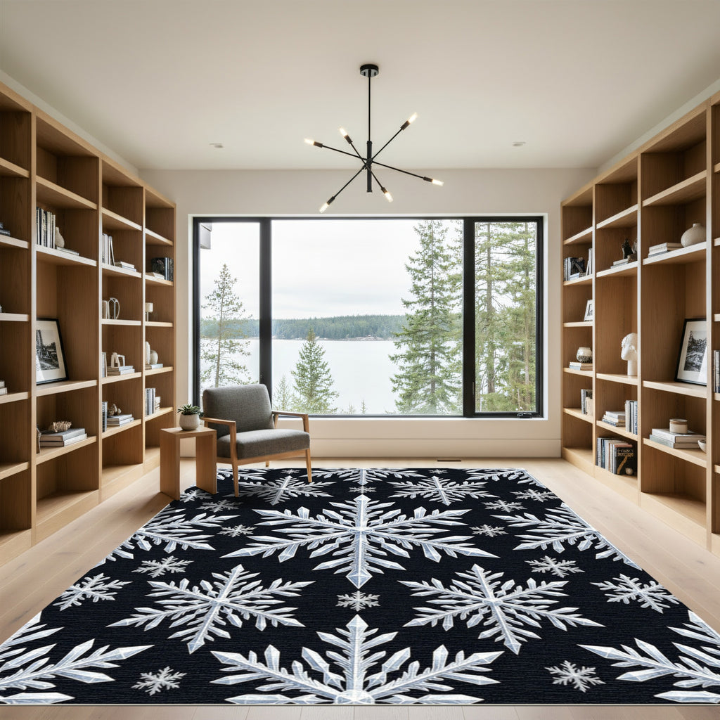 Elegant White Snowflake Baroque Rug