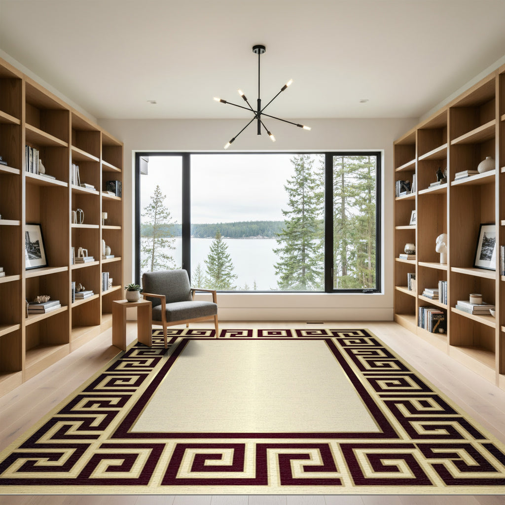Classic Gold And Burgundy Meander Rug