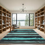 Teal Gray Black Layered Stripe Rug
