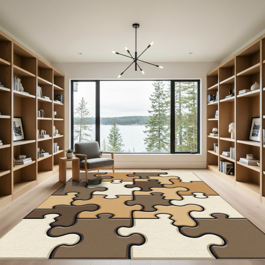 Earthy Tone Puzzle Piece Abstraction Rug