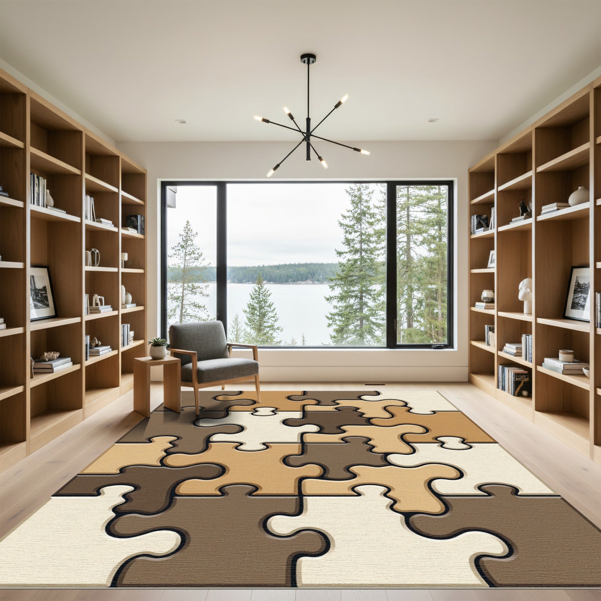 Earthy Tone Puzzle Piece Abstraction Rug