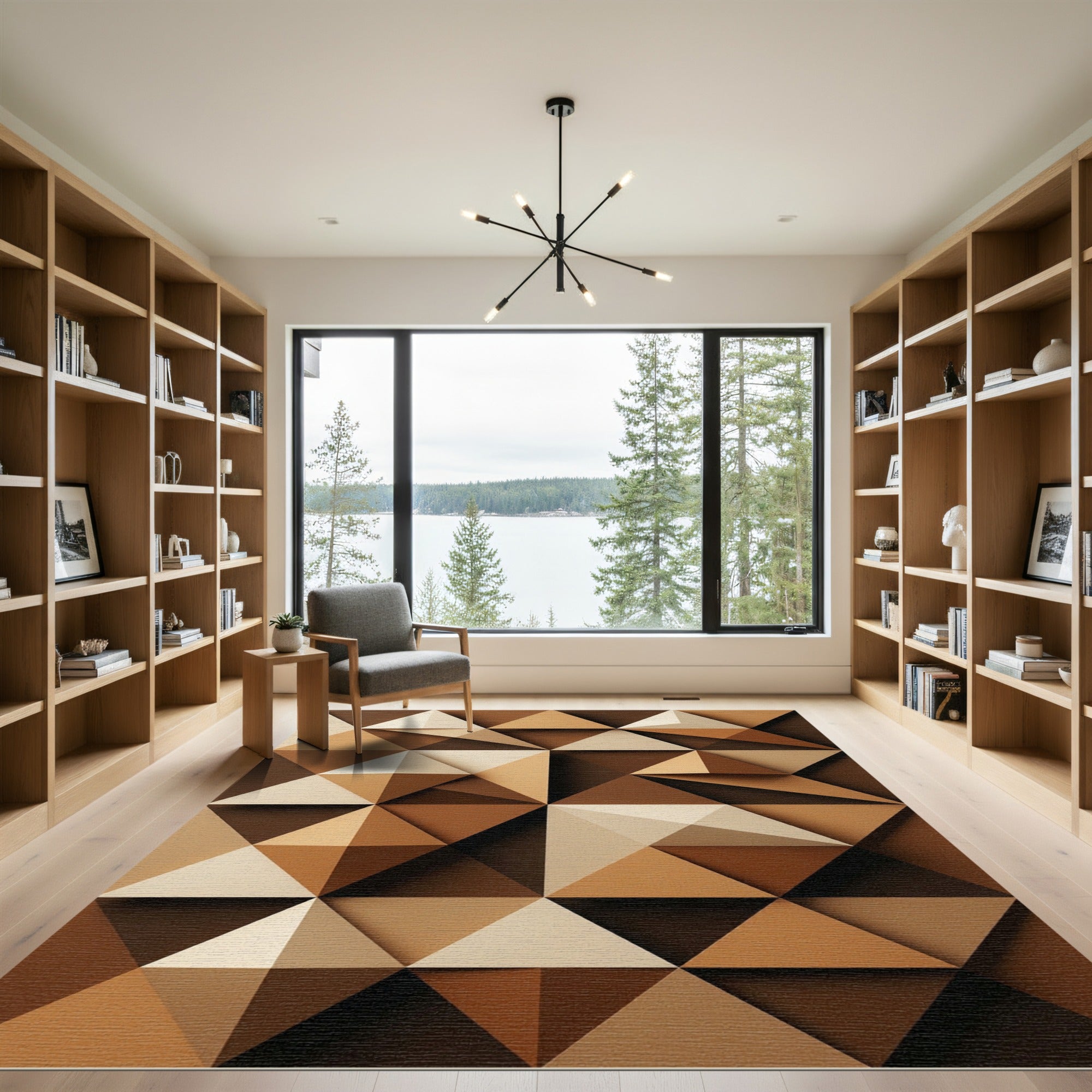 Earth Tones Geometric Folded Origami Triangles Rug