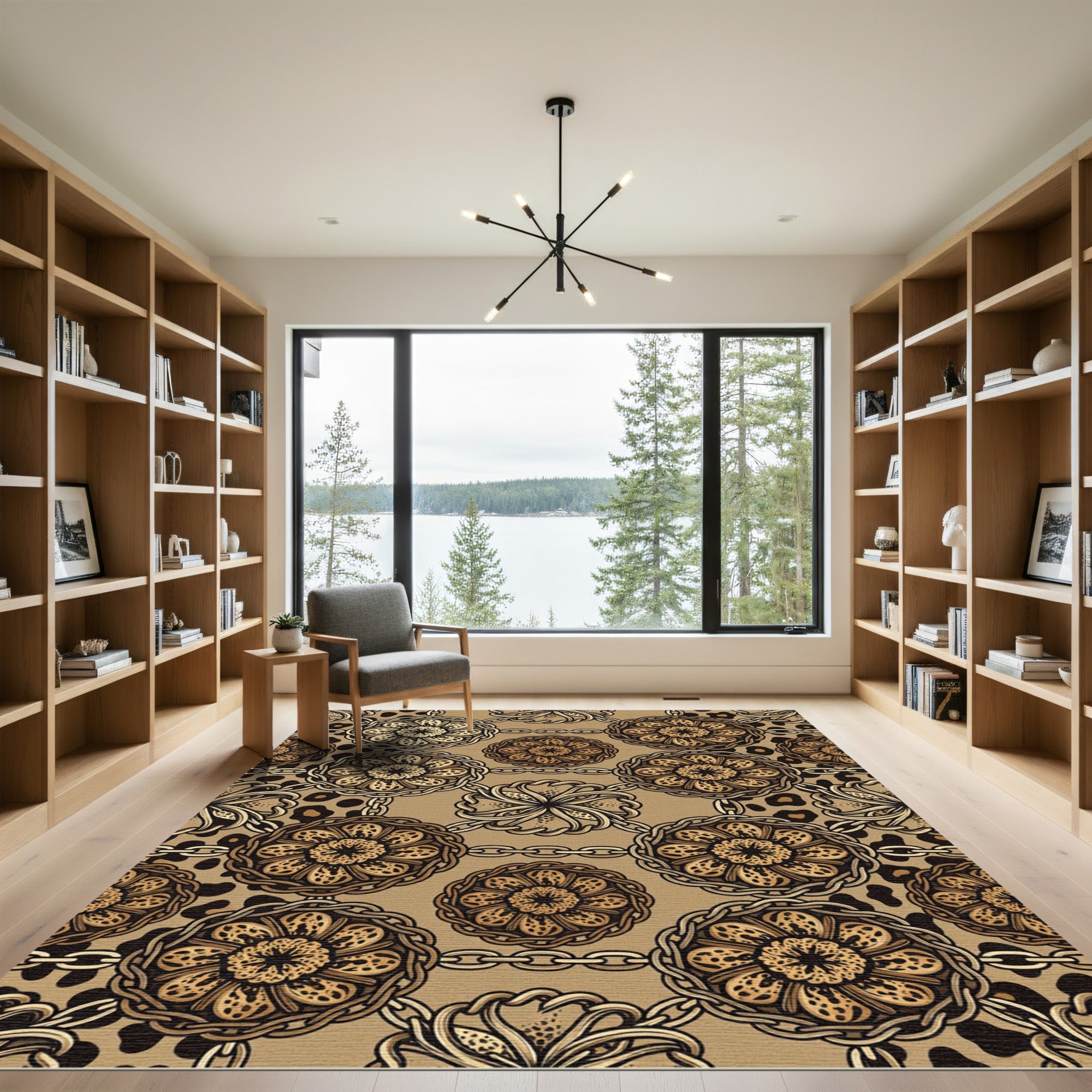 Chained Leopard Rosette Floral Earthy Tapestry Rug