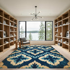 Deep Blue Cream Ikat Blossom Rug